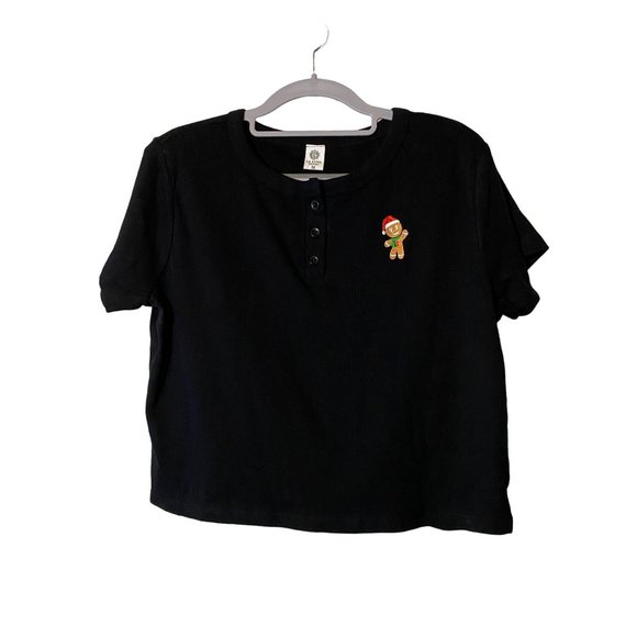 La Luna Tops - New La Luna black cotton Christmas t-shirt Gingerbread man crop top Sz M